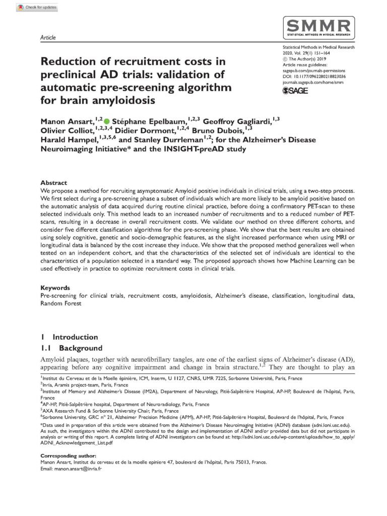 Reduction of recruitment costs in preclinical AD trials: validation of ...