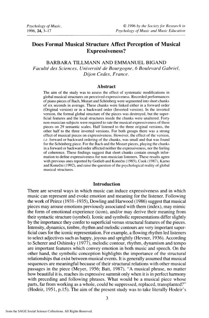 Does formal musical structure affect perception of musical ...